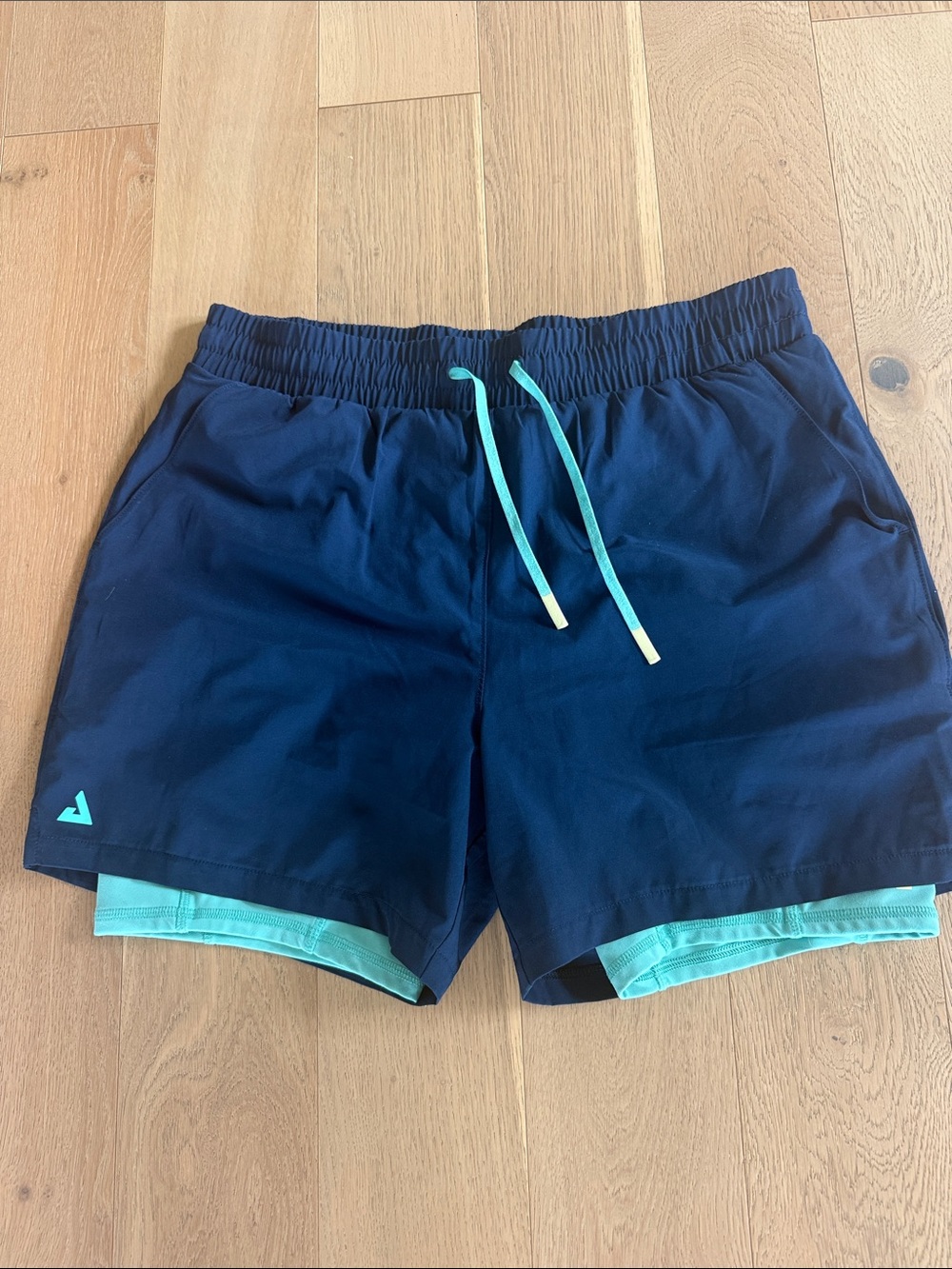 Joola Men's 2-in-1 Navy Blue Athletic Shorts with Aqua Inner Layer